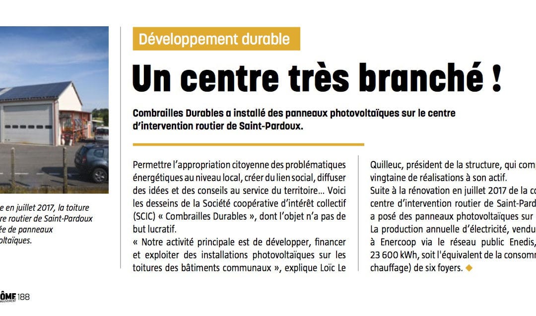 Notre 21ème centrale solaire dans le dernier numéro « Puy-de-Dôme en mouvement »